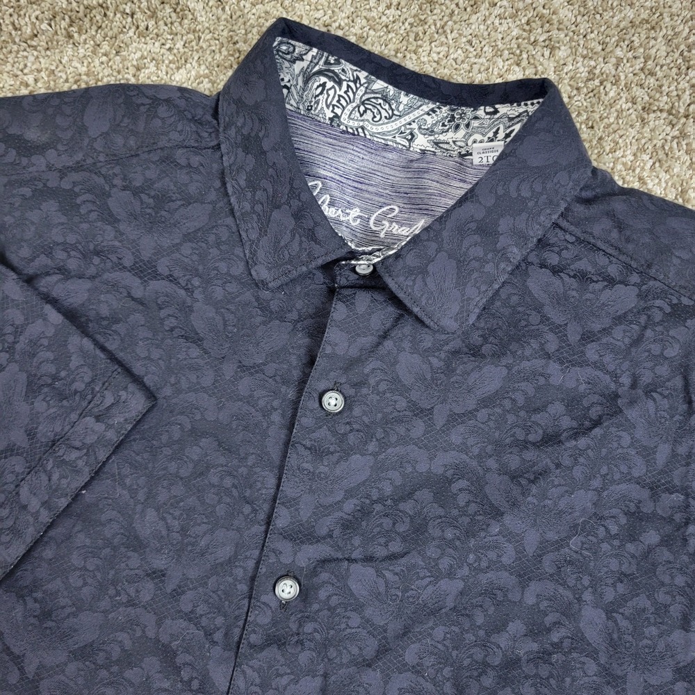 Robert Graham Mens 2XL Black AOP Jacquard Floral Button Up Short Sleeve